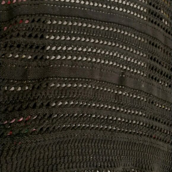 Open Cardigan Womens L Black Crochet Granny Square Patchwork HandMade Sheer Boho - Picture 6 of 6